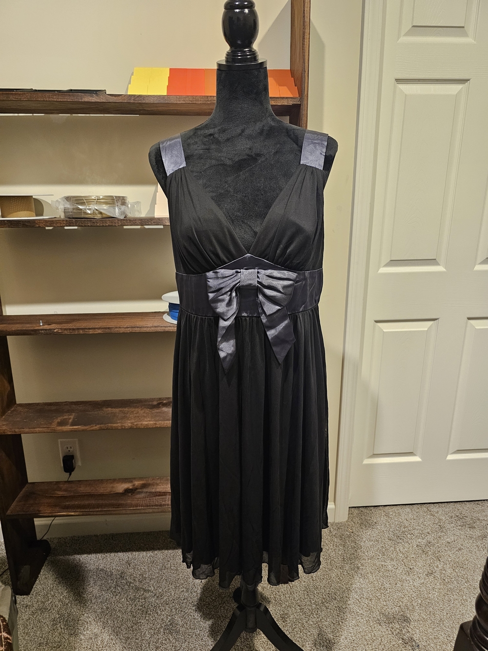 Enfocus Studio Black Midi Dress with Satin Bow Waist
